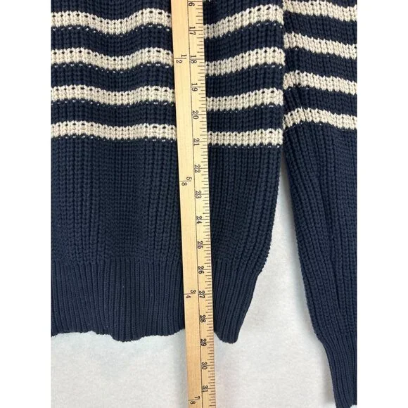 J. Crew Knit Sweater Womens M Crew Neck Cotton Navy White Striped - Picture 7 of 12